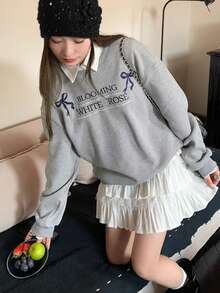 Women's Printed Crew Neck Sweatshirt, Autumn/Winter - Grey - View 4