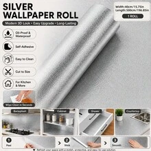 Papel de aluminio autoadhesivo ancho a prueba de aceite para cocina, película resistente al calor e impermeable para salpicadero, fregadero, encimera, gabinete, cajón & pared de cocina - Plateado - Ver 23