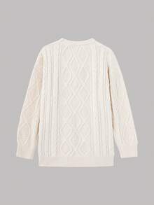Atasan Sweater Rajut Kabel Gaya Preppy Minimalis Elegan Polos Kasual Sehari-hari untuk Wanita, Pakaian Musim Gugur dan Musim Dingin - Aprikot - View 5