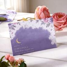 8 Pcs/Set (4 Envelopes + 4 Letter Papers) Dreamy Purple Floral Butterfly Envelope Letter Paper Set, Starry Moon Design Aesthetic Writing Stationery Scrapbook Craft Paper, Decorative Invitation Kit For Students Office School Party Supplies - Purple Moon Blossoms - View 7