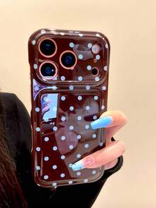 Brown Background Contrast Blue Polka Dot Korean Style Ins 15 Compatible With 17 Pro Apple 17 Pro Max Phone Case 14 Full Coverage 17 New 16 Pro Max Protective Cover 13 Soft Silicone - Brown - View 2