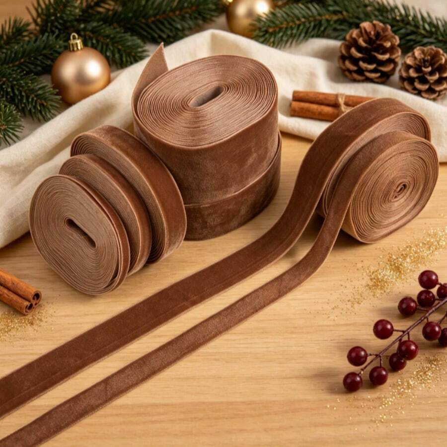 5/8 Inch Velvet Ribbon, 2 Yards Long, Single-Sided Velvet Satin Ribbon, Perfect For Christmas Tree Decoration, Gift Wrapping, Bouquets, Wedding Decor And DIY Crafts, Brown - Brown - View 1