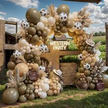 126pc Western Cowboy Balloon Arch Set - Brown, Light Brown, Nude, Sand, And White Cow-Print Balloon Wreath Set In Different Sizes, Suitable For Western Cowboy Farm-Themed Babyshowers And Farm Animal Birthday Party Decorations. - View 1