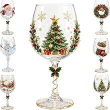 Christmas Wine Glass Collection, Holiday Wine Cups With Cute Christmas Sticker Designs, Festive Drinkware Set For Party, Dinner, Home Bar Decor - Multicolor - View 1