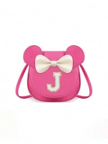 1pc Girls' Popular Cartoon Ear Crossbody Bag, Bowknot Towel Letter Small Purse, Cute Princess Coin Purse Gift For Girls - Hot Pink - View 9