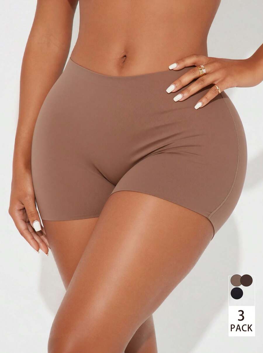 3pcs Women's Seamless High Waist Shorts, Multicolor Safety Shorts 2-In-1 Tight Breathable Comfortable Slip Shorts