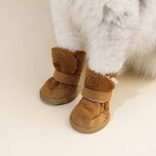 4pcs Plush Leather Small Pet Shoes, Small Pet Warm Fleece Snow Boots, Small Pet Decorative Shoes, Suitable For Indoor And Outdoor Wear For Small To Medium Pets - Multicolor - View 4