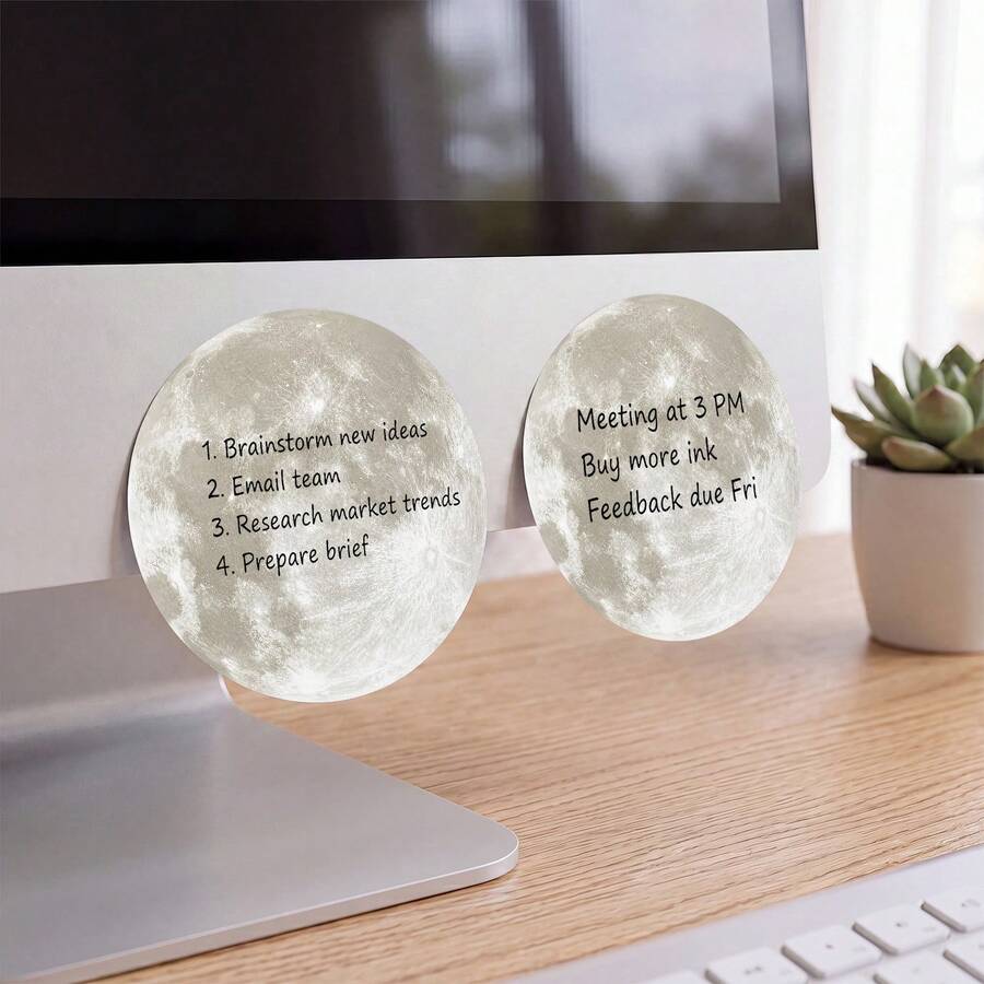 2pcs Moon Shaped Sticky Notes, Aesthetic Moon Design Memo Pads, Creative Round Notebook, Minimalist Office Stationery, Self-Adhesive Removable Sticky Notes, Suitable For Office, School, Planner, Journaling And Daily Reminders - one-size - View 1