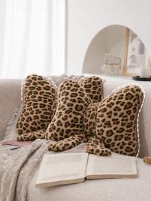 1pc Leopard Print Bow-Knot Plush Throw Pillow, Soft Fluffy Stuffed Decorative Cushion, Cheetah Pattern Aesthetic Pillow, Suitable For Sofa Living Room Bedroom, Home Decor Room Arrangement - Leopard Print - View 4