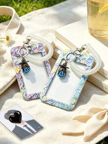 Retractable Anti-Loss Spring Rope Oil Painting Style ID Card Holder, Aesthetic Floral Design, Artistic Style Card Holder, Detachable, Exquisite Fashion Accessory, Badge/Card Display Protection Cover, Student ID Card Holder, Bus/Metro Card Holder, Non-Inductive, Bank Card Holder, Idol Merchandise Small Card Storage Sleeve, Portable ID Card Holder Decorative Keychain, Suitable For Office Workers, Nurses, Doctors, Teachers, Students, Etc., Gift For Family, Teachers, Close Friends, And Colleagues For Halloween, Back To School, Birthday, Valentine's Day. - Multicolor - View 1
