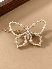 1pc Women's Hollow Pearl Butterfly Clip Hairpin, French Style Gentle Side Clip, Daily Commute Loose Hair Side Hair Accessory - Multicolor - View 16