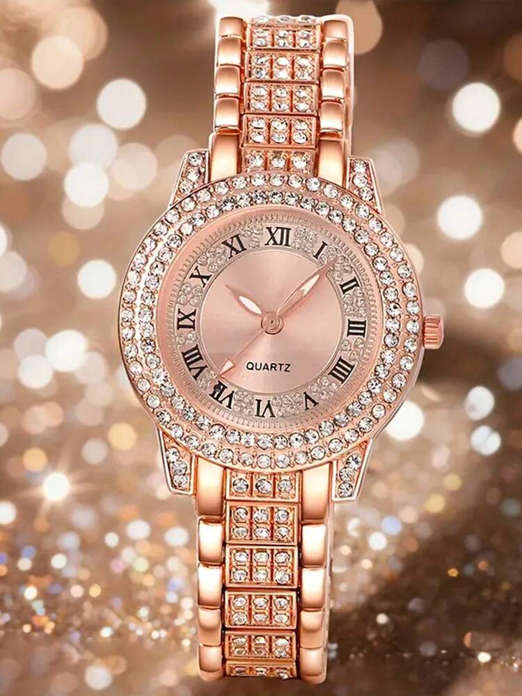 6pcs Exquisite Rhinestone Rose Gold Women's Accessory Set, Glamorous Sparkling Elegant Women's Set, Eye-Catching Jewelry. Suitable For National Day, Party, Date, Wedding, Back To School, Christmas, Thanksgiving And Other Occasions, With A Luxurious Atmosphere, Can Be Used As Graduation Gift, Holiday Gift, The Best Gift For Women. - Rose Gold - View 7