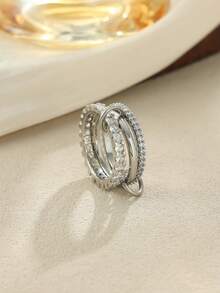 1pc Luxury Fashion 18K Gold Diamond Ring, Waterproof Non-Fading Stainless Steel Multi-Layer Ring, Suitable For Daily And Party Wear, Holiday Gift - Ring - View 5
