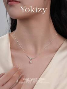Yokizy Collar de perlas de agua dulce de plata S925 con colgante de perla blanca de 6-7mm, accesorio de cuello elegante y minimalista para uso diario de mujer - Blanco - Ver 3