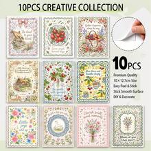 10pcs Vintage Floral Cottagecore Stickers, Cute Aesthetic Botanical & Animal Art Decal, Scrapbooking Journaling Laptop Phone Case Decor - 10Pcs - View 10