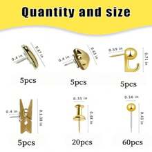 100pcs Gold-Plated Plastic Push Pins (With Storage Box), Hooks, Star/Heart-Shaped Decorative Pins, Long Tail Clips And I-Shaped Nails Multi-Function Office Stationery Set, With Transparent Storage Box. Suitable For Cork Board Decoration, Bulletin Board Arrangement, Photo Wall Embellishment, Document Fixing, Map Marking, Handmade DIY Projects, And Classroom, Dormitory And Desktop Organization. - Sets - View 9