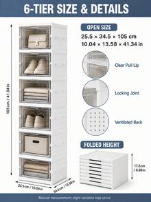 1 buah Kotak Penyimpanan Sepatu Lipat PP 1, 3, 6 Lapis Ukuran 34.5*25.5*19.5cm, Kotak Sepatu Transparan Berventilasi, Perakitan Tanpa Alat, Muat Sepatu Ukuran 47, Organizer Penyimpanan Rumah, Lemari, Liburan, Hadiah, Perlengkapan Pesta Ulang Tahun - View 8