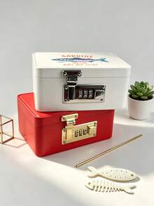 Jewelry Organizer With Sardine Pattern, Jewelry Box With Combination Lock, Hair Accessory Storage Case. Portable Card Storage Box, Daily Miscellaneous Storage, Suitable For Travel, Dorm, Home, Office, Birthday Gift, Halloween Christmas Gift - Multicolor - View 5