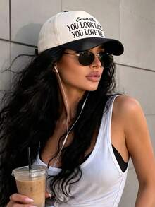1pc Men Embroidered "Excuse Me,You Look Like You Love Me" Trucker Hat, Contrast Color Baseball Cap,Vintage Adjustable Casual Streetwear Cap For Daily - Multicolor - View 4