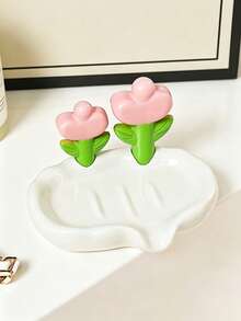 1pc Pink & White Floral Pattern Soap Dish, Flower-Shaped Soap Holder With Slanted Drainage Design, Bathroom Countertop Soap Storage Decor, Home Daily Use - Multicolor - View 10