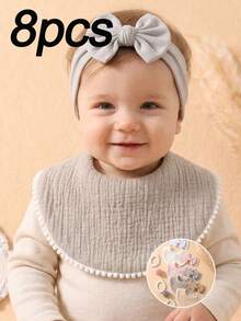 8PCS Candy Color Soft Elastic Baby Hair Accessories, Skin-Friendly Baby Bibs & Drool Cloths Set, Suitable For Daily Use - Multicolor - View 3
