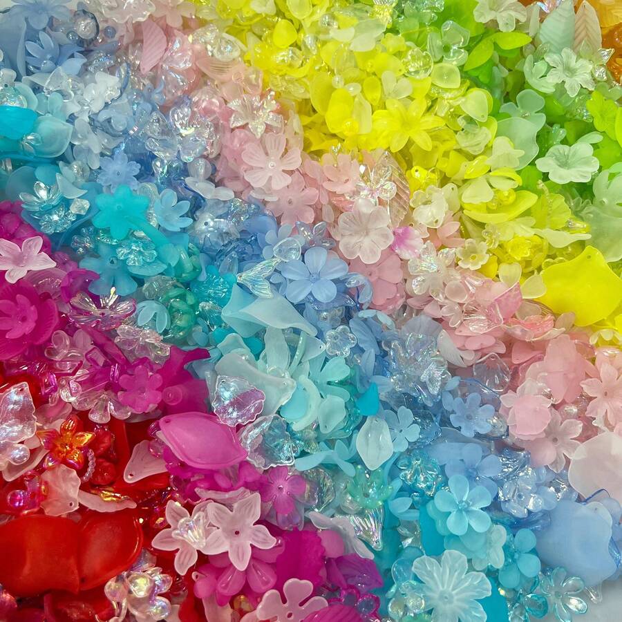 52g Mixed Style Multicolor Frosted Flower Leaf Acrylic Pendants For DIY Bracelets, Phone Charms, Keychains Handmade Craft Supplies - Multicolor - View 1