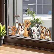 1pc 2D Cartoon Dog Group Window Sticker, Multi-Breed Puppies Leaning On Window Sill, Self-Adhesive Glass Decor For Kitchen And Living Room - Multicolor - View 5