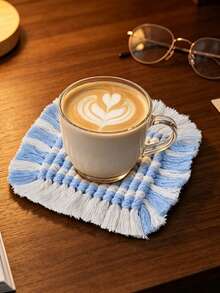 1/4pcs Boho Hand Woven Cotton Rope Coaster, Square Tassel Braided Heat Resistant Cup Mat, Striped Decorative Table Pad For Coffee Mug Tea Cup, Kitchen Dining Table Home Tabletop Decoration - Multicolor - View 3