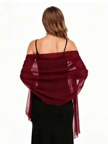 1pc Chiffon Shawl Scarf, Suitable For Bride, Wedding, Evening Dress And Special Occasions - Burgundy - View 1