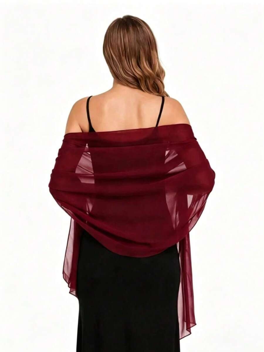 1pc Chiffon Shawl Scarf, Suitable For Bride, Wedding, Evening Dress And Special Occasions - Burgundy - View 1