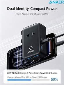 anker A9215, 5-In-1 Universal Travel Adapter, 20W PD Fast Charging, Slim And Portable, Multi-Functional Power Adapter For International Travel - Multicolor - View 10