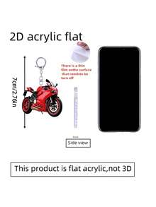 2D Flat Keychain, Red Sports Car Motorcycle Shaped Acrylic Novelty Keychain Car Pendant, Racing Theme, Motorcycle Enthusiast Car Key Pendant - Multicolor - View 11