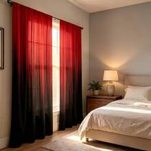 2pcs Vertical Stripe Curtains, Red-Black Gradient, 2D Flat Print, Modern Luxury Style, Semi-Transparent Fabric, Rod Pocket Design, Suitable For Bedroom, Living Room And Study Window Decoration - Multicolor - View 7