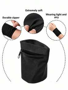 Zippered Wrist Armband With Storage Pouch, Dual-Use Sports Wristband Wallet, Elastic Sweat-Absorbing Band For Running, Fitness, Cycling, Workout, Card And Key Storage - Multicolor - View 9