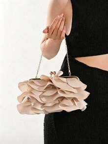 Women's Elegant Charming Petal Party Clutch, Ruffle Design Evening Bag, Suitable For Wedding/Vacation/Formal Party/Ball - Apricot - View 9