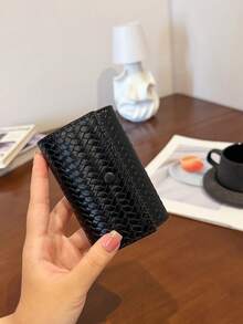 Quilted Bifold Card Wallet For Women, Oval Gold Metal Clasp, Accordion Multi-Card Slots, Slim PU Pocket Purse - Black - View 4