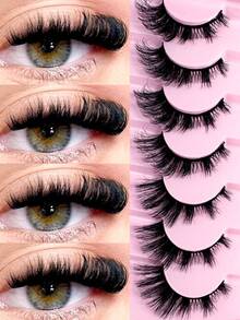 Russia 8D Fluffy False Eyelash Cat Eye Wispy Eyelash Extension Artificial Mink Eyelash 22mm Thick Cross Thickened Natural False Eyelash 7 Pairs Set - Black - View 3