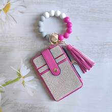 1pc Rhinestone Card Holder Keychain, Multi-Slot Card Sleeve With Zipper Coin Purse, Silicone Bead Wrist Strap Tassel Charm, Portable Carry-On Storage Bag, Multiple Colors Available, Store Bank Cards, IDs, Coins, Commute Travel Carry-On, Daily Office Practical Accessory, Compact Space-Saving, Sturdy And Secure - Multicolor - View 14