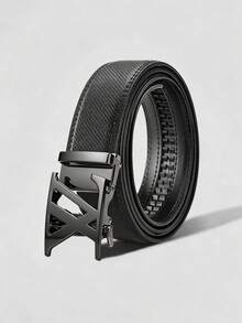 Men's PU Automatic Buckle Belt, Vintage Striped Business Casual Waist Belt, Versatile Commute Decorative Belt, 47 Inches - Multicolor - View 4