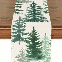 1/2 Set Of Linen Table Runne, Beige Background, Green Christmas Tree Design. Durable Indoor And Outdoor Holiday Table Flags, Suitable For Kitchen, Restaurant, And Christmas Party Decoration, Holiday Themes, And Home Decor. - Multicolor - View 13