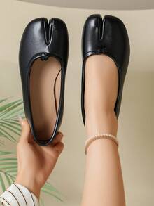 Women's Comfortable Split Toe Flat Loafers, Minimalist Versatile Commuter Daily Spring/Autumn Style - Black - View 2