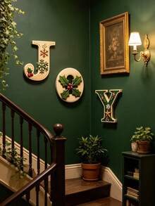 3pcs Wooden Christmas Wall Decor With "JOY" Lettering, Suitable For Entryway, Indoor/Outdoor, Garage Door And Various Surfaces, Rustic Holiday Decoration, Thanksgiving Inspired Hanging Ornament, Inspirational Phrase - A - View 10