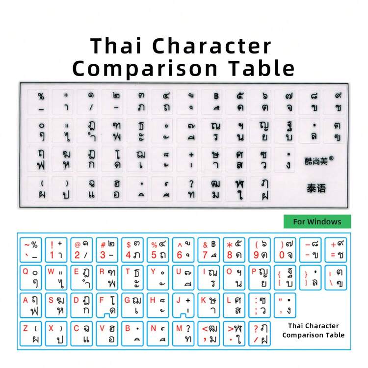 Thai Keyboard Stickers Semi-Raised Transparent Font Waterproof Scratch-Resistant PVC Residue-Free Removable 4 Colors Universal 13/14/15.6 Inch Laptop And Desktop Computer Thai Language Learning Typing - View 7