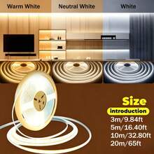 Acosh Neon Ultra Bright 24V COB LED Strip Light With Knob Dimmer Switch And Power Adapter, Flexible Self-Adhesive Warm White LED Light Strip, Cuttable Ambient Light For Bedroom, Kitchen Cabinet, TV, Mirror, Home Interior Decor - White - View 7