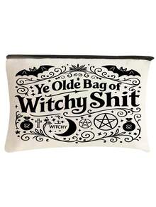 Witchy Printed Halloween Makeup Bag, Featuring Elements Such As Bats And Pumpkins, A Large Capacity Toiletry Bag, Multifunctional Storage Bag - Multicolor - View 13