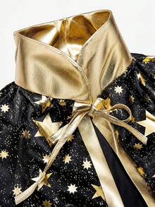 2pcs Halloween Satin Gold Foil Star Cape & Hat Set, Adult Wizard Magician Witch Costume, Stage Performance And Party Outfit - Multicolor - View 5