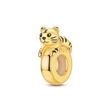 1pc Silver Plated Fierce Beast Spacer Bead, 3D Tiger Leopard Lion Crouching Design, Engraved Decoration Anti-Slip Positioning, Suitable For Basic Bracelets, Personalized , Ideal For Handmade DIY Beading And Holiday Gift Wearing - Gold - View 14