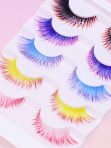 5 Pairs Colorful Winged False Eyelashes, Rainbow Colored Cat‑Eye Strip Lashes, Fluffy Wispy Colored Tip Lashes, Dramatic Long Colored Eyelashes For Halloween Cosplay Party Eye Makeup - Multicolor - View 3