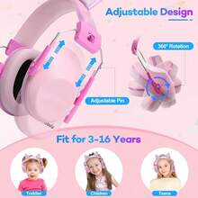Earmuffs Kids Pink Cat Ear Adjustable Over Head  For Children Fireworks Travel - Pink - View 2