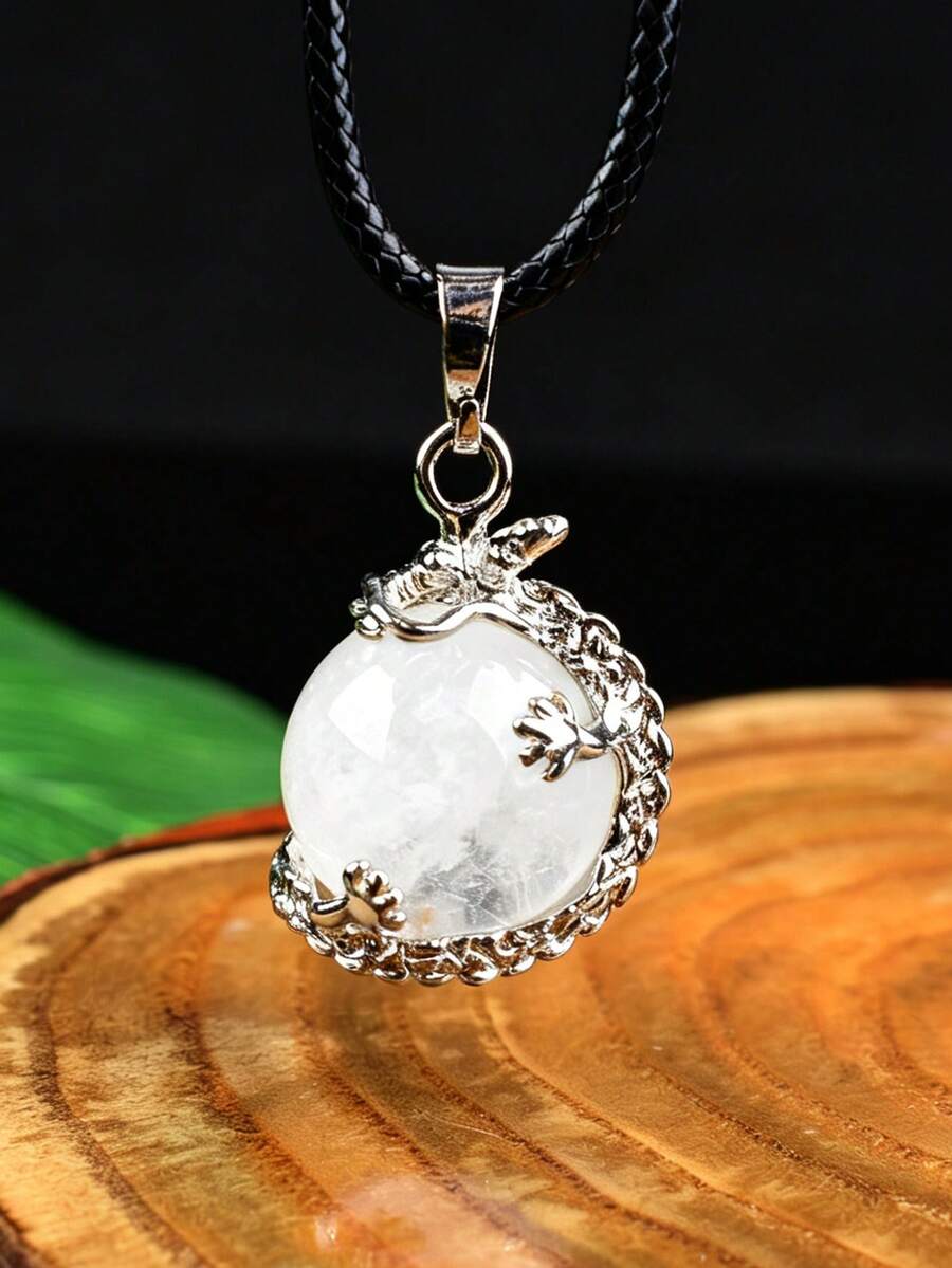 Natural Crystal Beads Pendant Crystal Round Beads Necklace Polished Mineral Specimen Craft Fashion Pendant Gift
